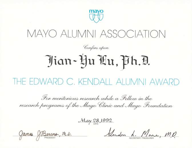  * 1992 Edward C. Kendall Award, Mayo Clinic * 