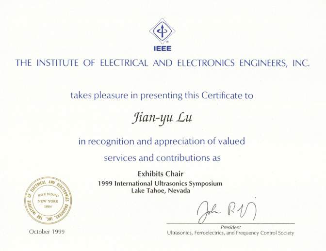  * Exhibits Chair, 1999 IEEE International Ultrasonics Symposium (IUS), Lake Tahoe, NV, USA * 